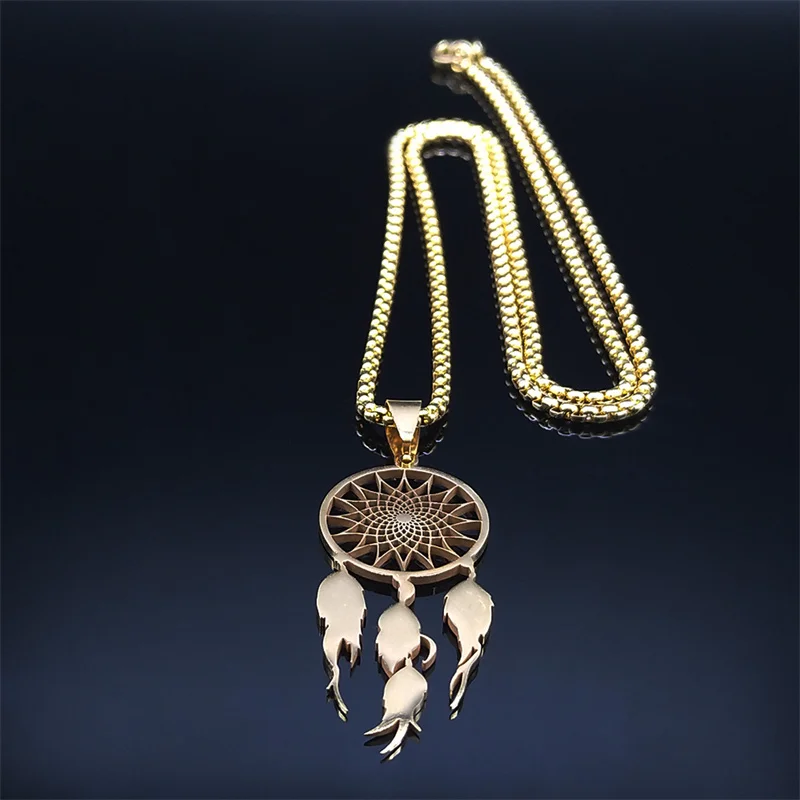 Feder-Traumfänger-Halsketten aus Edelstahl, lange Halsketten, Boho-Schmuck, Sautoir Femme Long Bohème N7021S0 – Detail 3