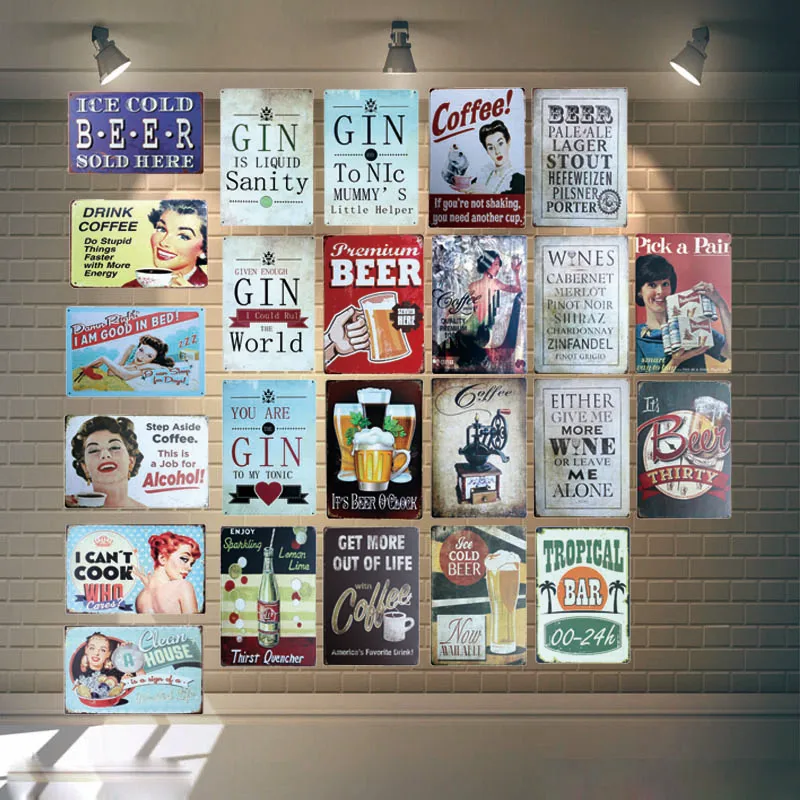 

Cold Beer Drinking Vintage Metal Signs Shabby Chic Wall Cafe Home Pub Art kitchen Bar Decoration Cuadros 30X20CM AA-23A