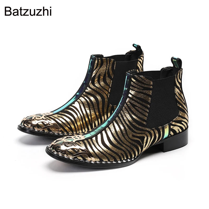 

Batzuzhi Rock Handsome Boots Men Glden Black Leather Ankle Boots Men for Party, Business and Runway Botas Hombre, Big Size 38-46