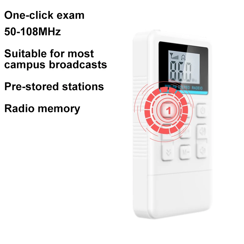 Mini FM Stereo Radio Portable Receiver 50-108MHz with LED Display Support Power off Memory Professional English Hearing Learning