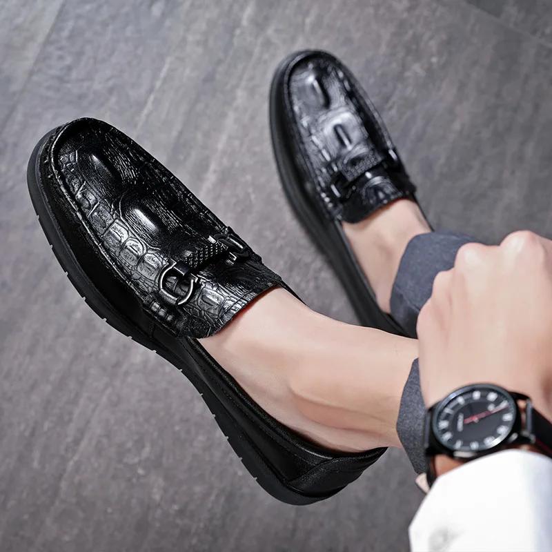 

2019 Summer Genuine Leather Peas New Style Crocodile Pattern Men's Shoes PU Leather Driving Shoes Korean-style Mid-top Slip-on F
