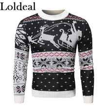 Loldeal Men Long Sleeve Sweater Fashion Deer Batik Casual Warm Round Neck Pullover Loldeal Men Long Sleeve Sweater Fashion Deer Batik Casual Warm Round Neck Pullover