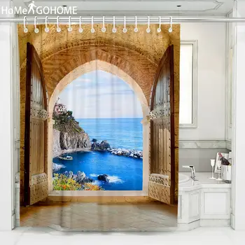 

Sea Scenery Outside the Gate 3D Shower Curtains douchegordijn landschap for Bathroom Psychedelic Bath Curtain Beach Curtains New