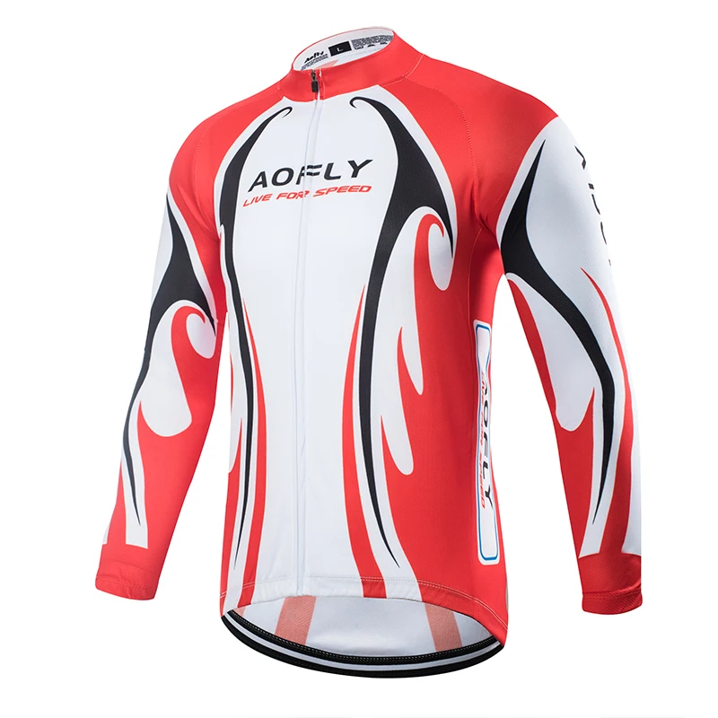 Aofly Jersey Pro Team Ropa Ciclismo Hombre набор для триатлона, велосипедная одежда для горного велосипеда, комплект с нагрудником красного и синего цвета, Лидер продаж, длинный рукав - Цвет: Thin long top
