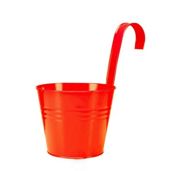 

1pc Metal Flower Hanging Flower Pot Hook Wall Removable Candy Color Iron Bucket Tin Garden Balcony Hanging Succulent Basket