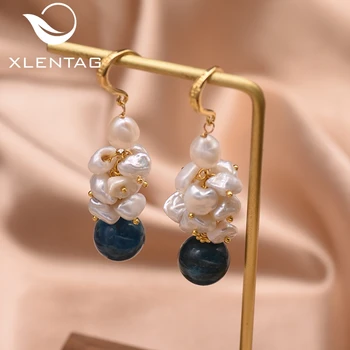 

XlentAg Natural Baroque Pearl Drop Earrings Kyanite Pendant For Women Birthday Gift Romantic Hook Earring Luxury Jewelry GE0903