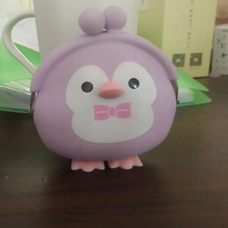 purple penguin Новинка, силиконовый кошелек для монет с изображением медведя, кошки, собаки из мультфильма, сумка для девушек, умный модный моющийся милый кошелек для мелочи, кошелек для женщин, Декоративная Сумка - Цвет: purple penguin