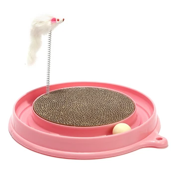 

Round Plastic Corrugated Paper Play Tray Cat Scratch Board with Ball Mouse Funny Cat Cat Scratch Board Pet Supplies