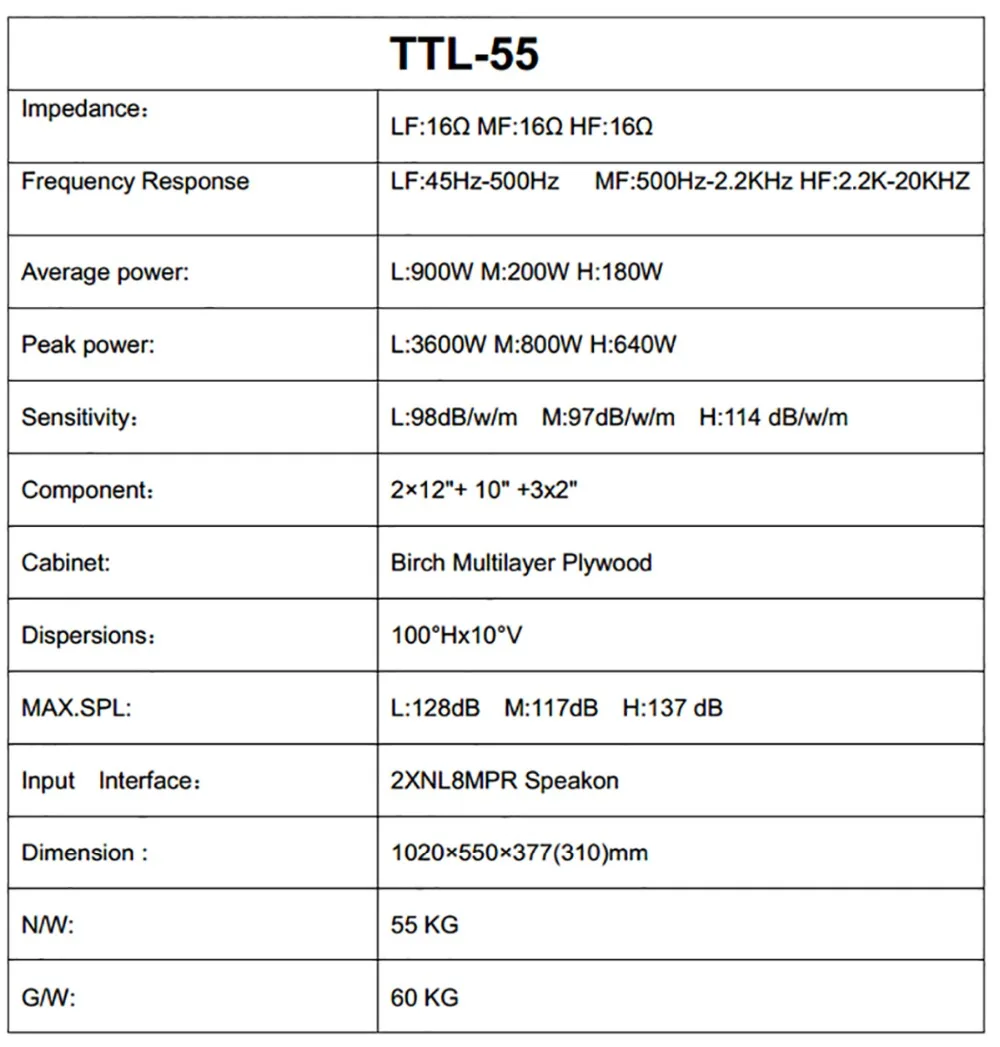 TTL55 три способа двойной 12 дюймов динамик 3600 Вт высокой мощности Мощность профессиональная сценическая линейного массива