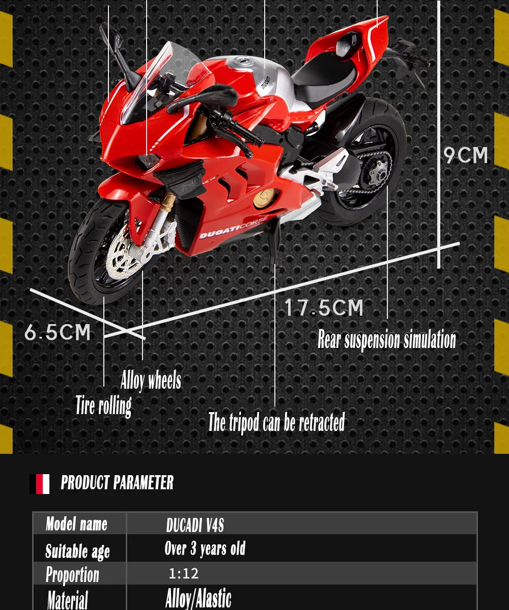 Ducati V4S Motorcycle Model Iocomotive Toy With Light Simulation Children'S Diecast Toy Car Christmas Gift Car Decoration