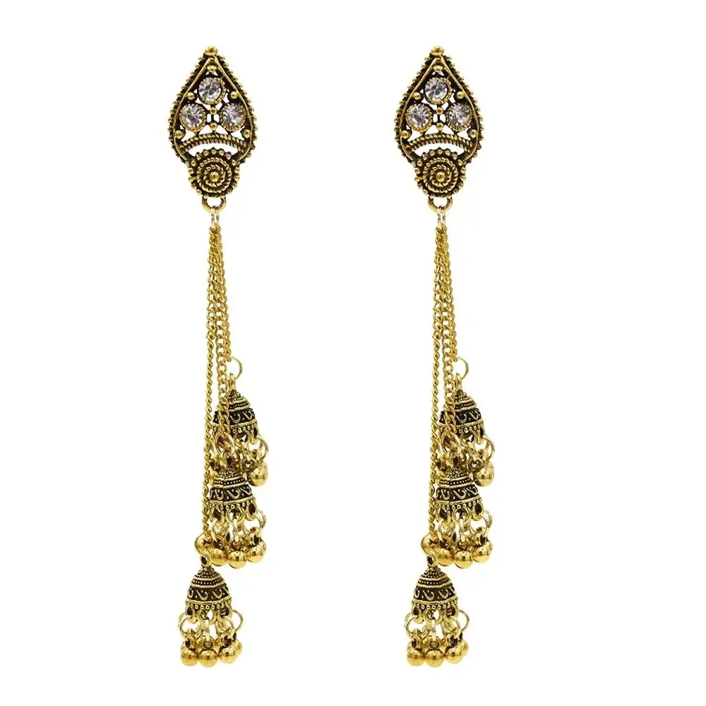 Для женщин индийский окисленный Jhumka Jhumki индийские серьги золотого и серебряного цвета, на крючках с длинной бахромой серьги женские массивные уши афганских ювелирные изделия - Окраска металла: E-5380-G