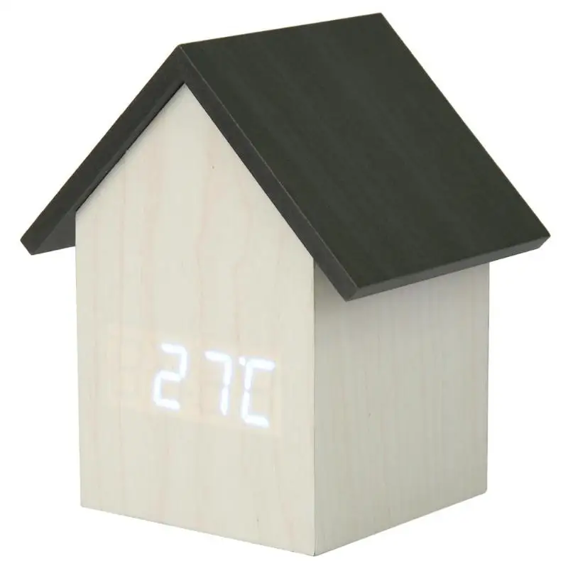 

House Shape LED Voice Control Electronic USB Desktop Clock Snooze Table Clock Three Sets of Alarm Clock Settings Can Adjust