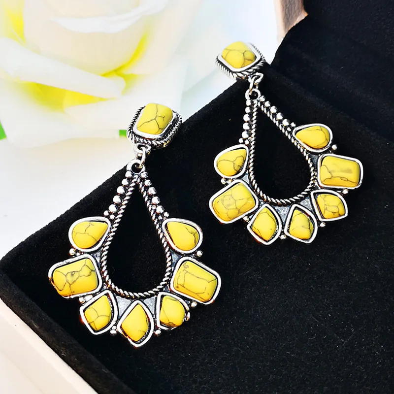 Fashion Bohemia Ethnic Vintage Geometric Turquoises Earring Natural Stone Dangle Drop Earrings for Women Boho Gothic Jewelry | Украшения и