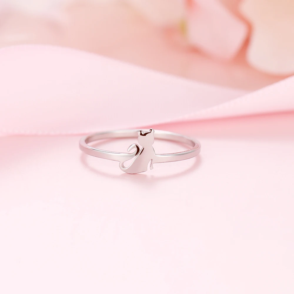 DOTIFI New Cute Female Small Cat Ring Fashion 316L Stainless Steel Ring Jewelry Birthday Gift E73
