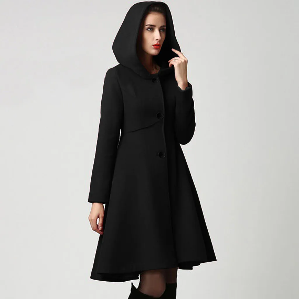 Зимнее женское пальто manteau femme, накидка с капюшоном, элегантное женское Шерстяное Пальто с карманами на талии, abrigo mujer casaco feminino