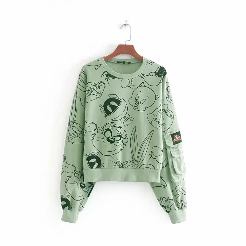 

Sweatshirt for women Print Funny Cute Cartoon Casual Loose Batwing Sleeve Womens Pullovers Sweatshirts Green