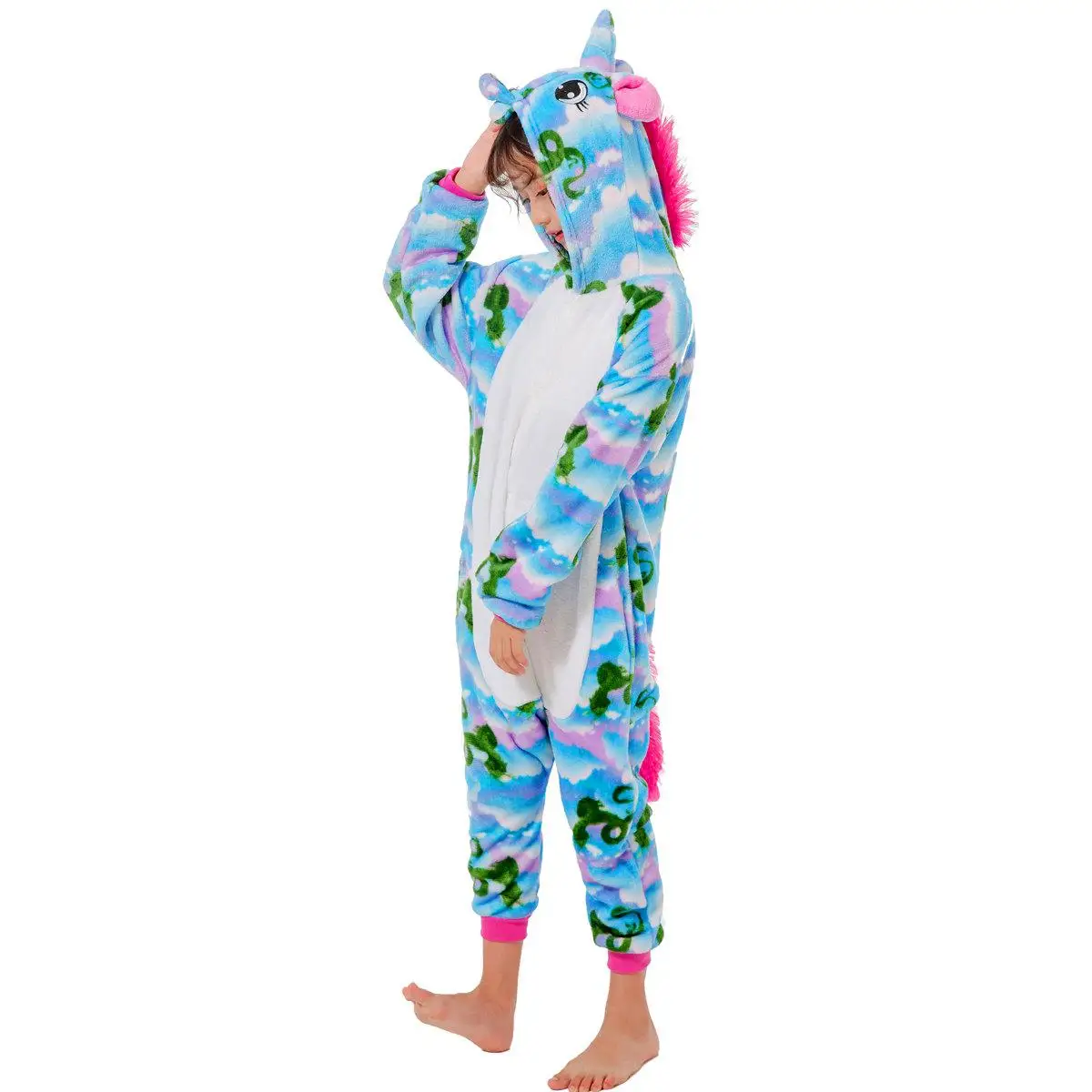 Детская Пижама Kigurumi, детские пижамы с единорогом и животными милые пижамы комбинезоны для мальчиков и девочек зимняя одежда для сна с длинными рукавами Детская Пижама - Цвет: WhiteQinglong Tianma