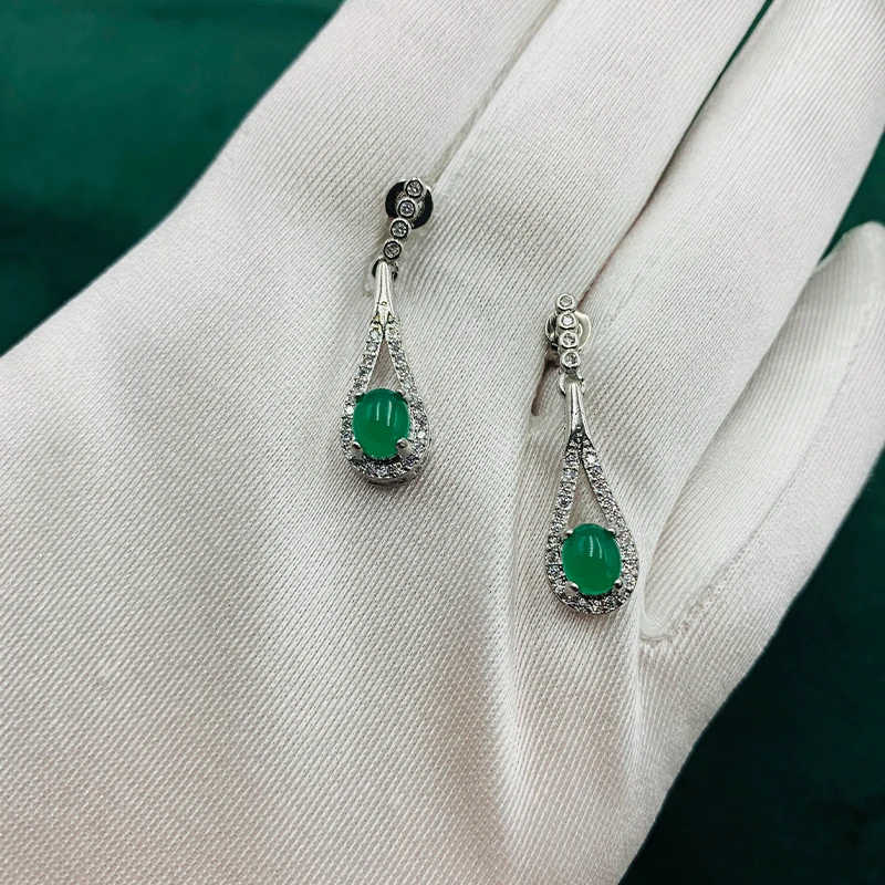2021 Luxury Dangle Earrings For Women Emerald Gemstones Crystal Water Drop Long Pendants Sliver 925 Sterling Jewelry Wedding