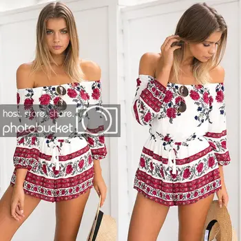 

Fashion Womens Ladies Stylish Sexy One Collar Sleeveless Floral Printing Casual Summer Playsuit Rompers Jumpsuits Beach Wear Set