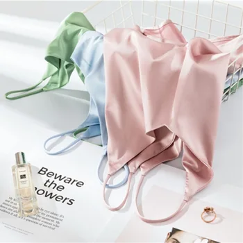 

Spaghetti Strap Top Women Halter V Neck Basic White Cami Sleeveless Satin Silk Tank Tops Women'S Summer Camisole Plus Size