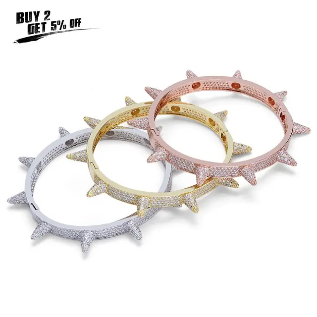 Luxury Iced Out Bling Cubic Zircon Spike Bracelets for Men and Women - Image 2
