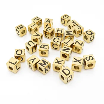 

3 Colors Stainless Steel 26 Initial Letters DIY Bracelet & Necklace Jewelry Square Charm (4mm Hole)