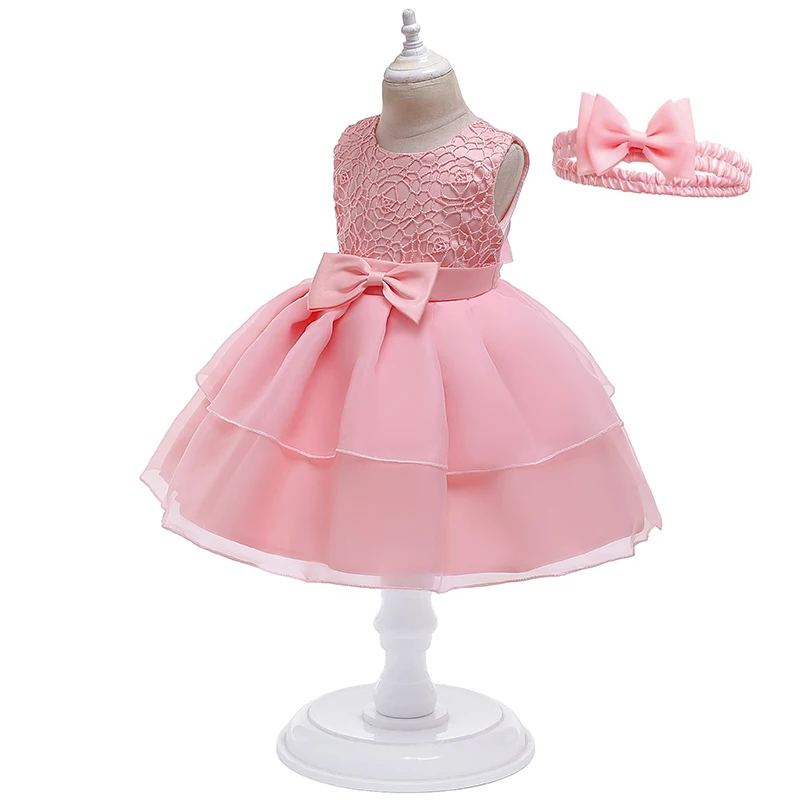 Baby Girl Party Wedding Bridesmaid Child Dress Festival Princess Bow Dresses For 0-2Y Children Custome Ball Gown Clothes