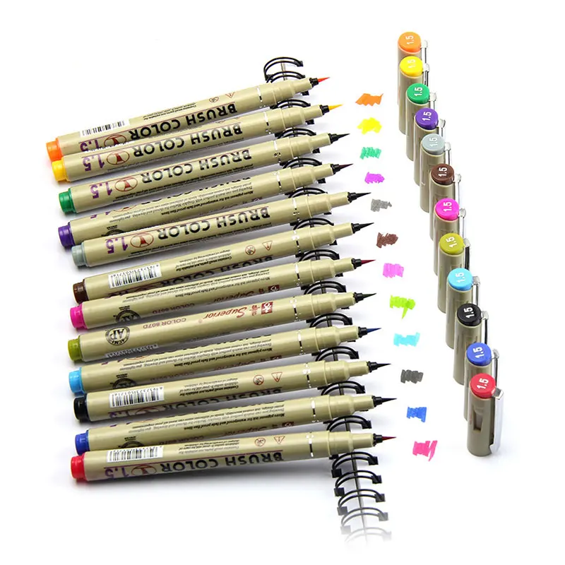 

0.5 / 1.5Mm Multi-Color Needle Brush Pen Artist Drawing Design Sketch Felt Tip Pen Sets School Art Supplies Fine Line Marker