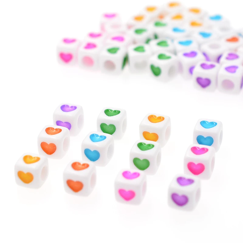 

7mm Love Heart Multicolor Larg Hole Beads Square Letter Alphabet Beads Acrylic Beads DIY Jewelry Making Bracelet Necklace
