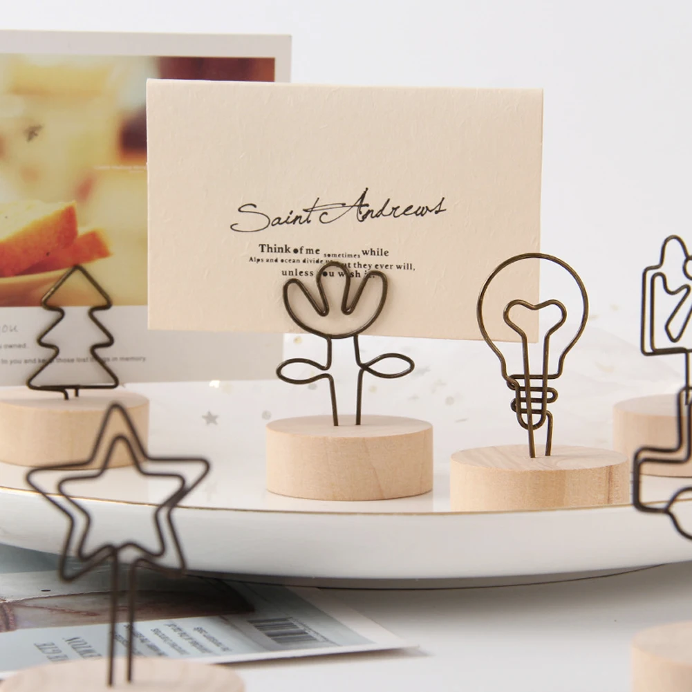 Vintage Wooden Desk Notes Folder Clips Wedding Favors Place Card Holder Table Photo Memo Number Name Clips Message