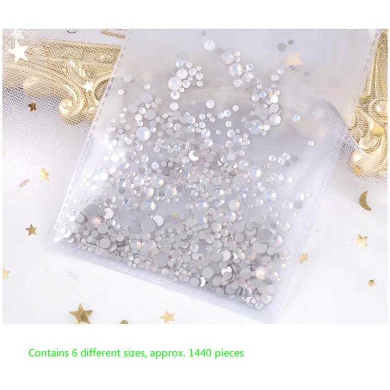 Nail Ornaments Bagged Mixed Water Diamond Mine Gold Mine Silver Transparent Flat Drill Ab Nail Paste Drill 1440pcs - Цвет: Snow protein