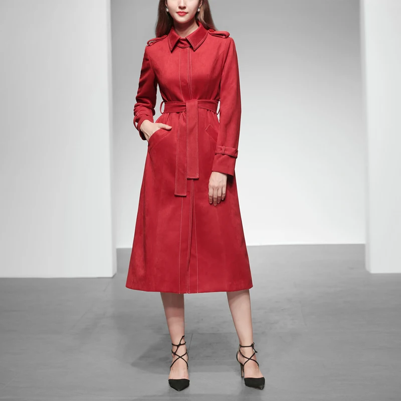 

2019090405468 Runway Designer 2019 Fashion and elegant contracted belt trench coat