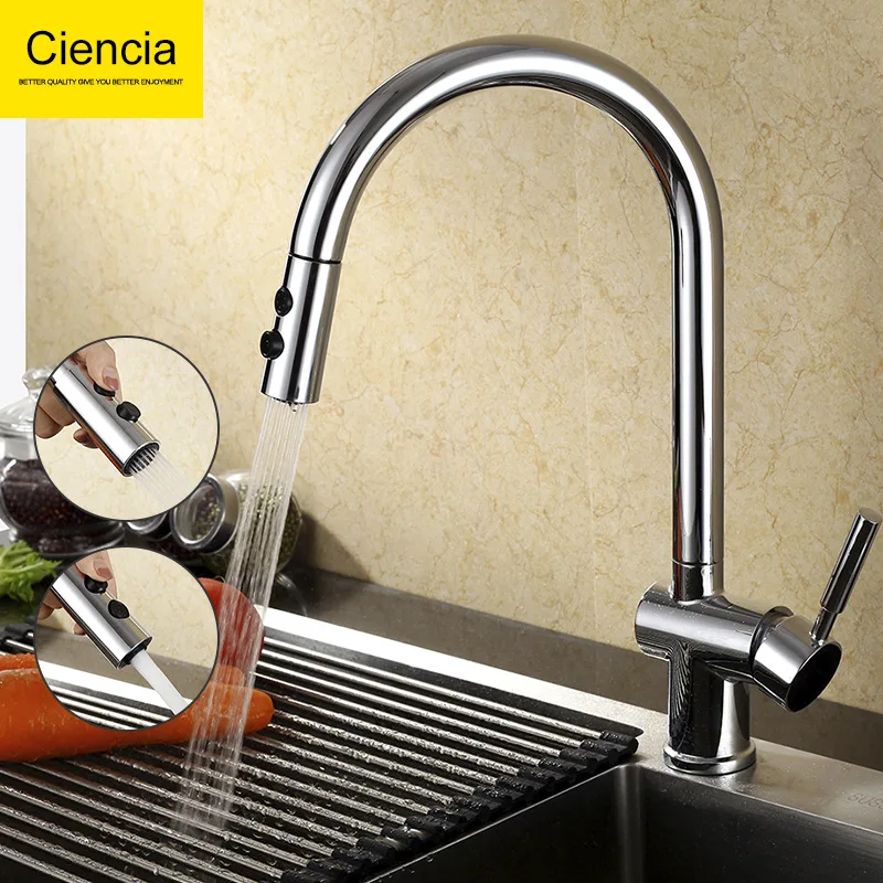

Chrome Dual Feature Stretchable Leading Pull-out Cold Kitchen Faucet Sink Washing Basin Tap