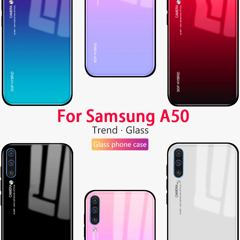 

Gradient Tempered glass Case on the for Samsung Galaxy A50 A 50 SM-A505FN/DS A505F A505GN A505FM A505YN Phone Protective Covers