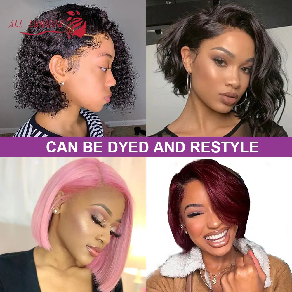 Straight Lace Front Human Hair Wigs Side Part Bob Wig 13x5x2 T Part Lace Frontal Wig Brazilian Virgin Hair Pixie Cut Bob Wigs