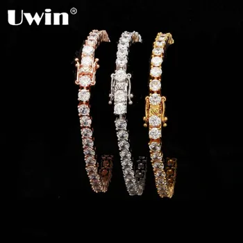 Uwin 1 Row Cubic Zircon Tennis Link Bracelet Rose Gold/Silver Color Iced Out Mens CZ Bracelet Fashion Jewelry