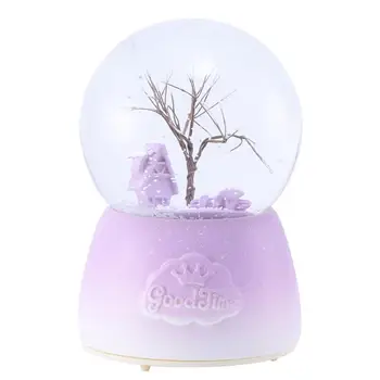 

Purple Sakura Shaped Glass Crystal Ball Creative Music Box Delicate Glass Ball Adornment With Colored Lights Home Crafts Decor