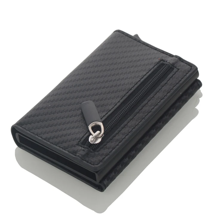Противоугонный мужской держатель для кредитных карт Блокировка Rfid кошелек кожаный унисекс информация безопасности держатель карт s Алюминиевый металлический кошелек - Цвет: Carbon fiber black