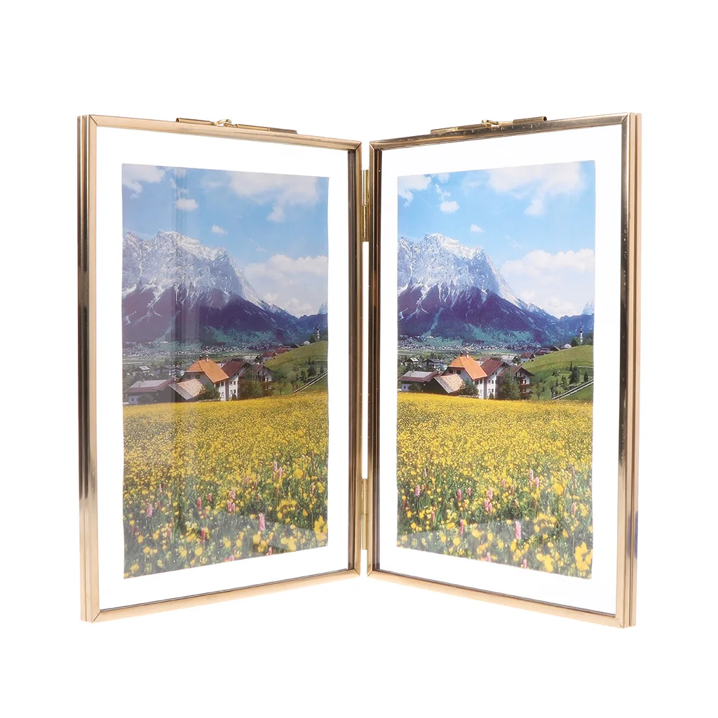 Nordic Ins Style Retro Metal Creative Double Folding Simple Glass Photo Frame Specimen Clip Picture Frame