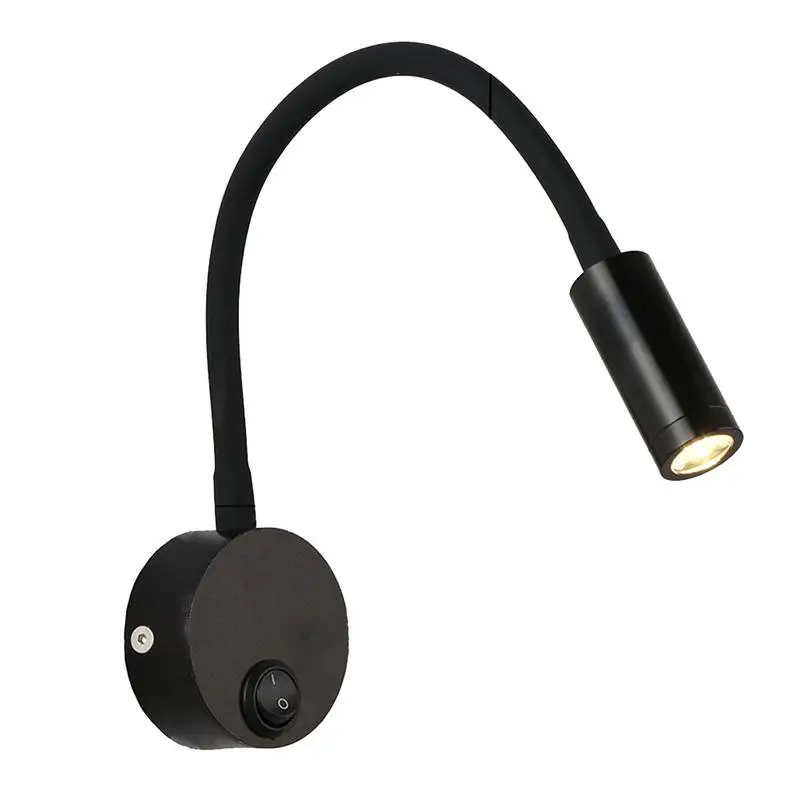 

3W Flexible LED Gooseneck Bedside Reading Light Plug In Wall Light Cylinder With Sheath No Line(Black)