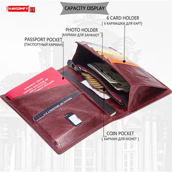 

Leather Men and Women Passport Bag Document Folder Short Wallet Multi-function Passport Package European and American Fashion