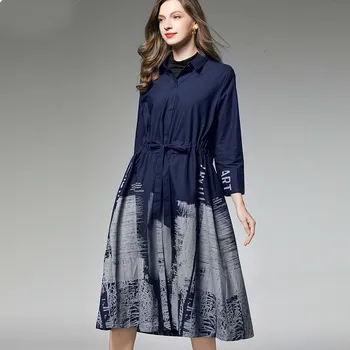 

[LANMREM] 2020 Spring New Products Fashion Long Turn-down Solid Color Cotton Loose Ink Print Jacket Female PA229