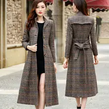 Модное клетчатое шерстяное пальто для женщин, осень и зима, женское длинное, темпераментное, тонкое, стоячий воротник, шерстяное пальто для мам f2349