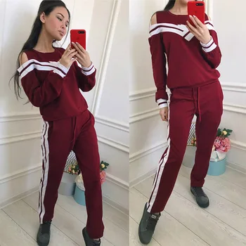 

knitted set long sleeves long-sleeved trousers print lady suit autumn jogging two-piece sportswear fashion women's sportswear
