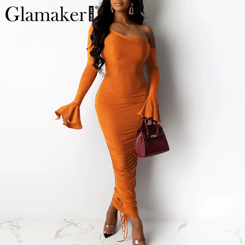 Glamaker облегающее длинное платье на одно плечо женское Клубное винтажное макси с