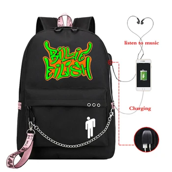 

Mochila Backpack Women Billie Eilish School Bags for Teenage Girls Usb Charge Bookbag Pink Backpack Female Laptop Travel Bagpack