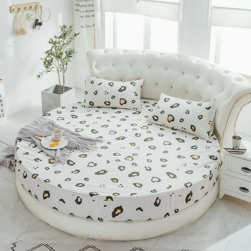 Cotton Fitted Sheet with Elastic Bands Bed Linen for Round Mattress Cover Solid Color Single Queen Size Black White Bedspread 2