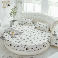 Cotton Fitted Sheet with Elastic Bands Bed Linen for Round Mattress Cover Solid Color Single Queen Size Black White Bedspread 2