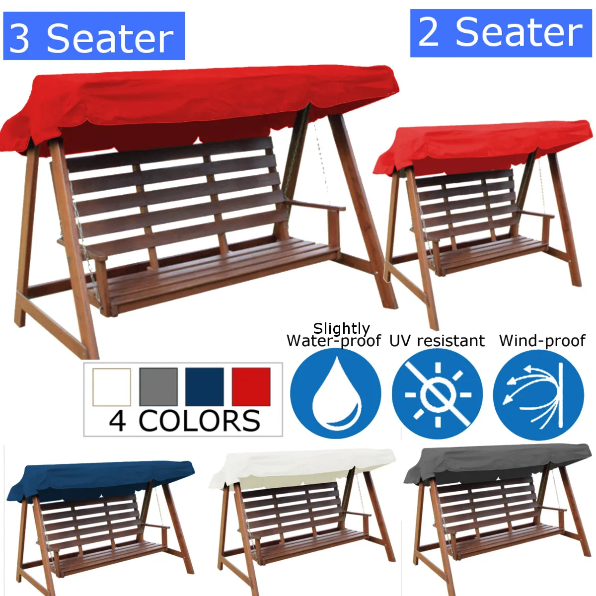 

2/3 Seater Outdoor Garden shade Swing Chair Cover Replacement Waterproof Dust Anti UV garden Patio Canopy Tent Chair Top Spare