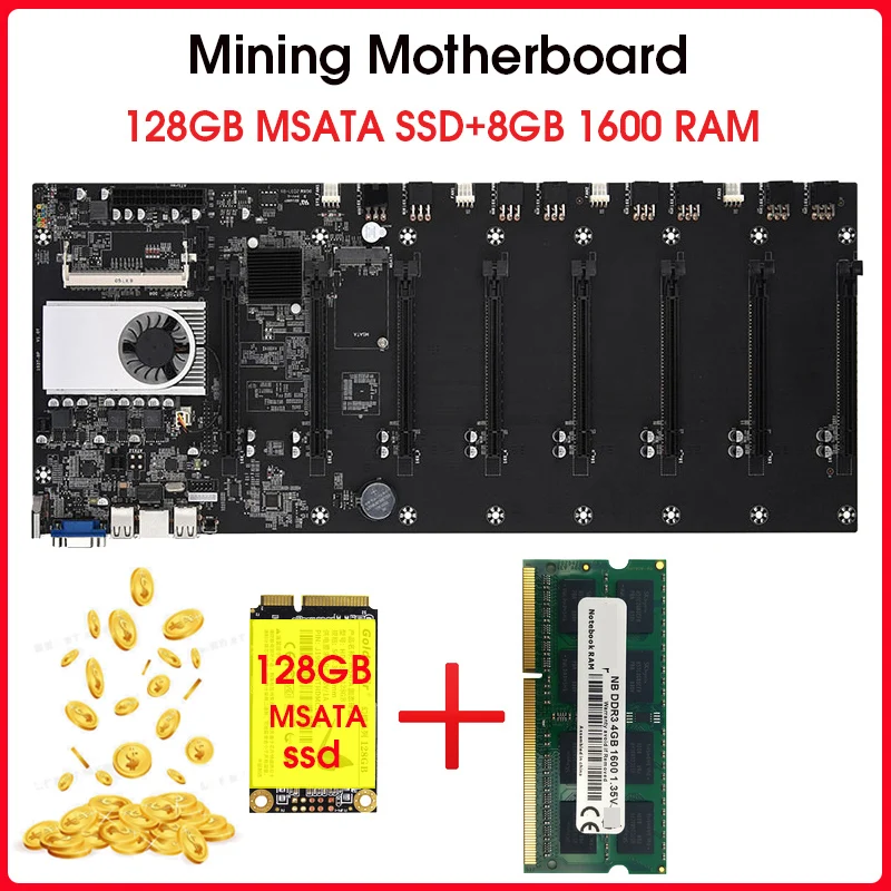 Материнская плата 8 GPU для майнинга биткоинов, криптовалюминесцентная майнинга, 128 ГБ MSATA SSD DDR3 8 Гб 1600 МГц, комплект ОЗУ|Материнские платы| | АлиЭкспресс